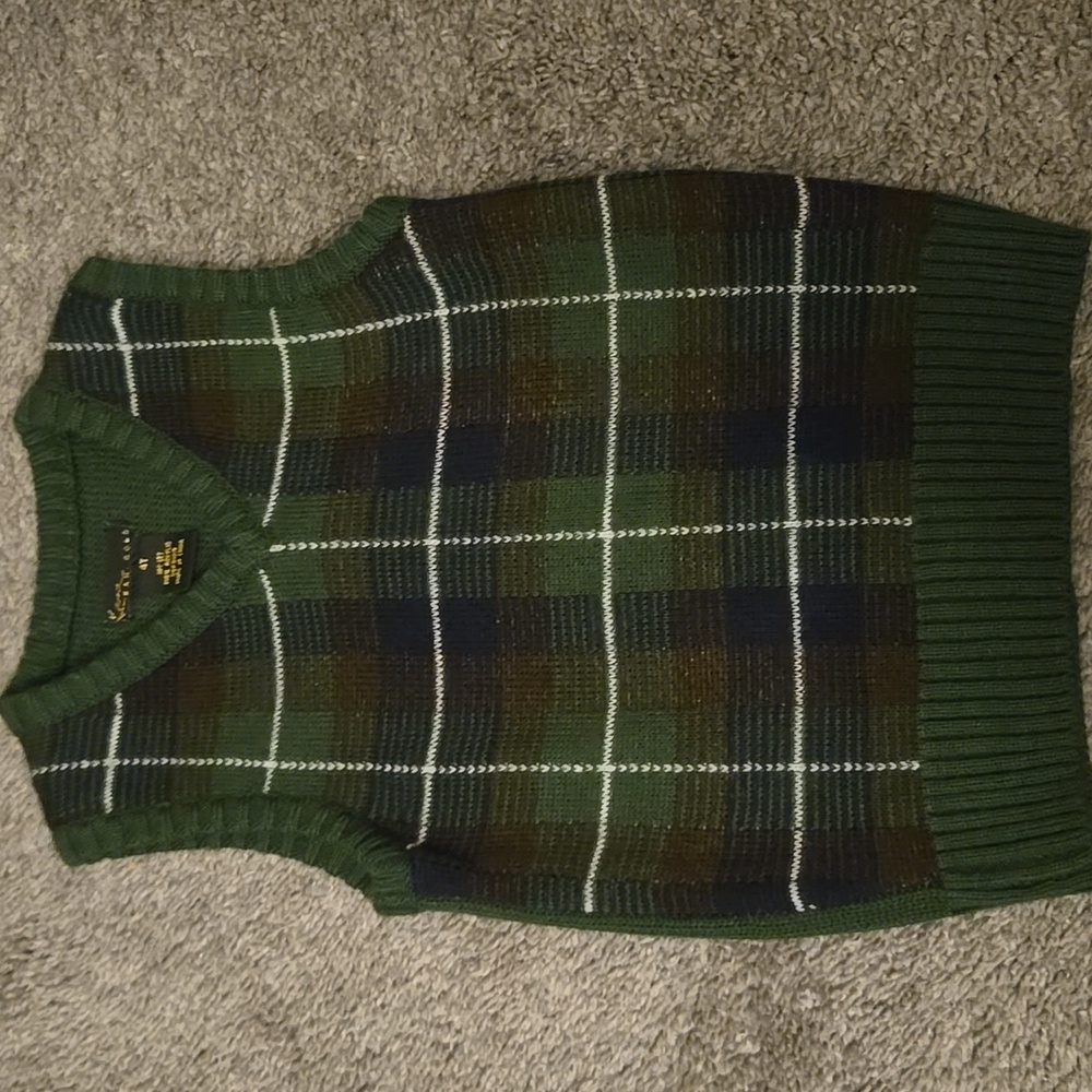 4T Kani Gold acrylic holiday christmas preppy plaid vest for boys
